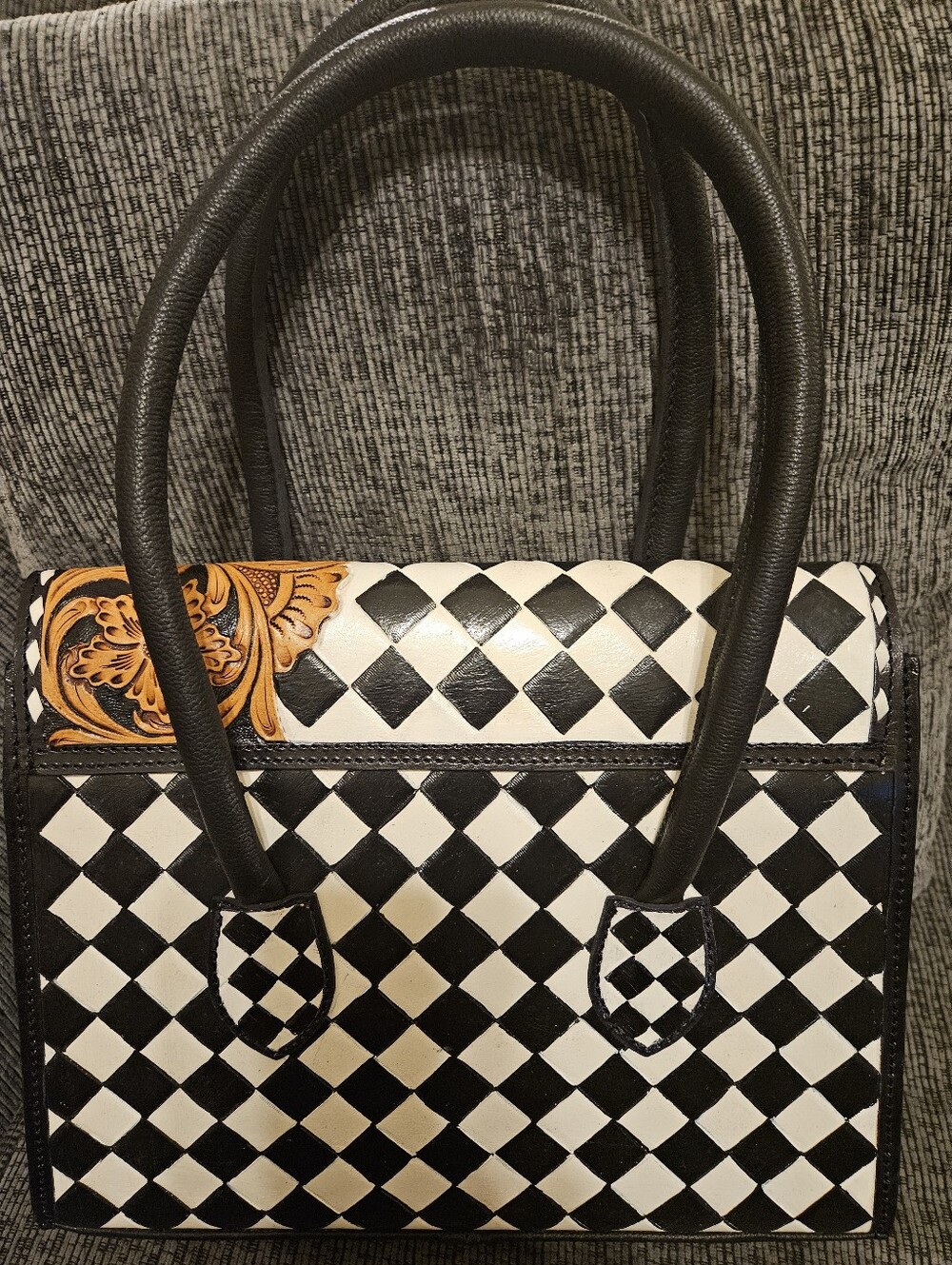 Checkered Black and White Western Tote Bag | Western Bougie Bag - Picture 2 of 8